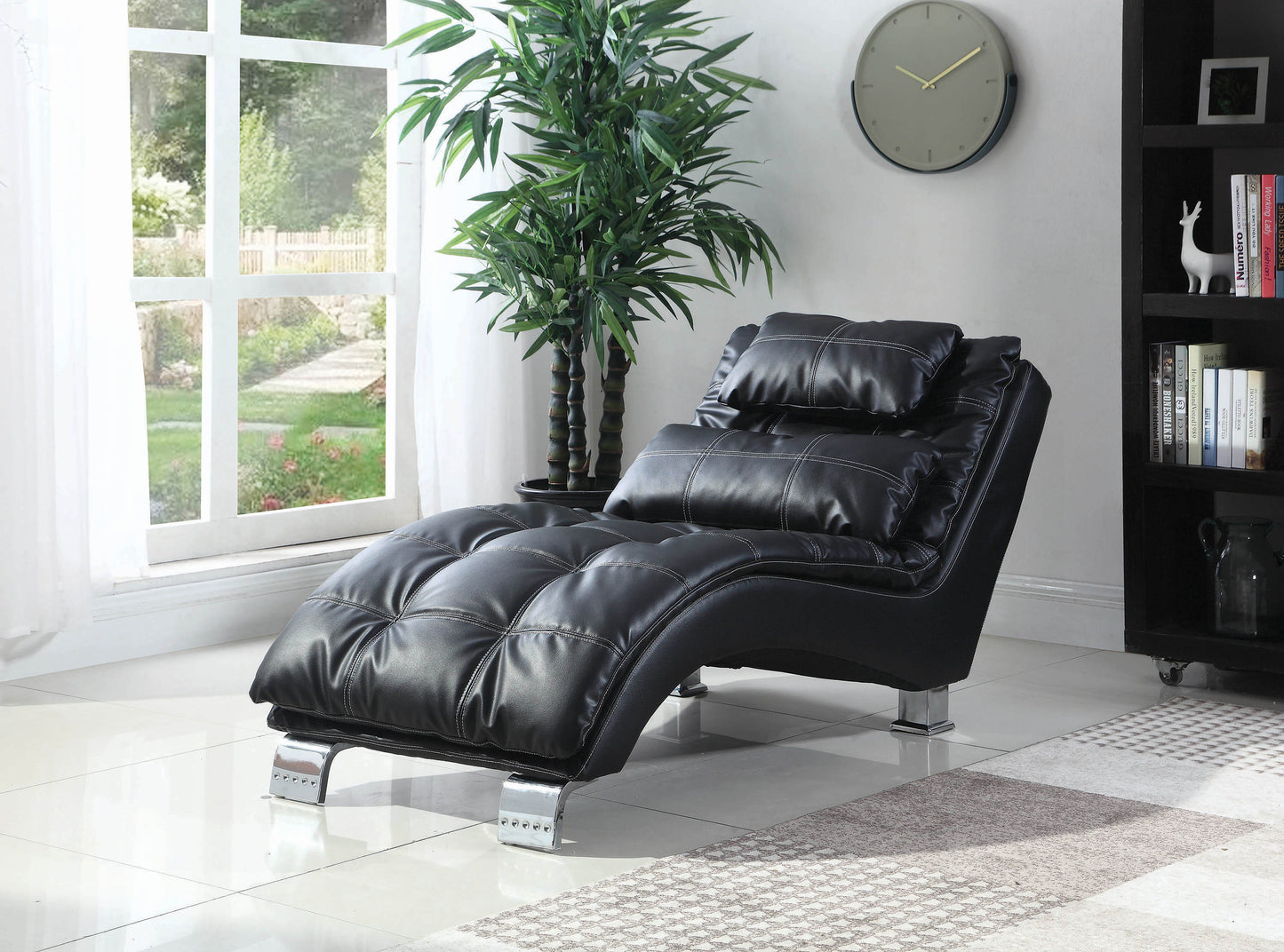Dilleston Faux Leather Upholstered Tufted Chaise Black