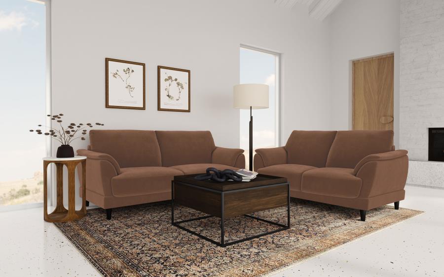 Selma Velvet Upholstered Crescent Arm Loveseat Rust