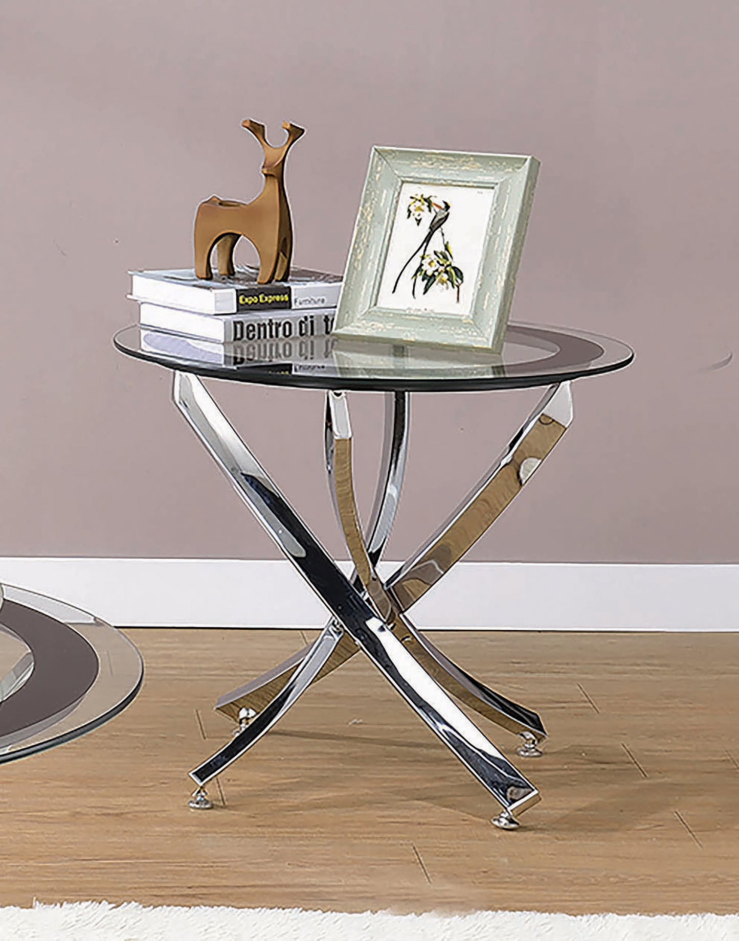 Brooke Round Glass Top Side End Table Metal Base Chrome