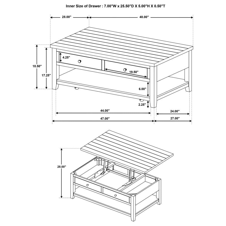 Payne 48-Inch Mobile Lift Top Coffee Table Distressed White