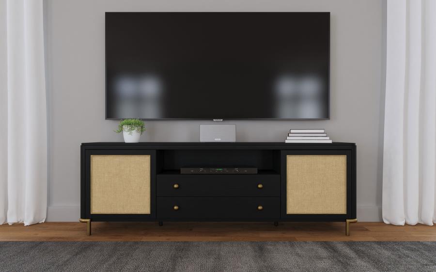 Arini Rattan Cane 2-Door Tv Stand Media Console Black