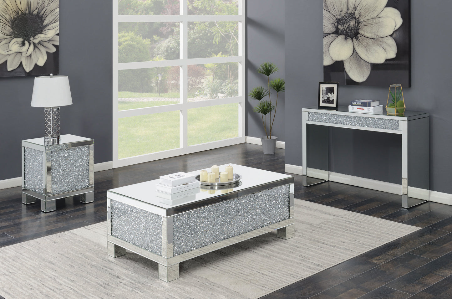 Gillian Rectangular Mirrored Acrylic Side End Table Silver