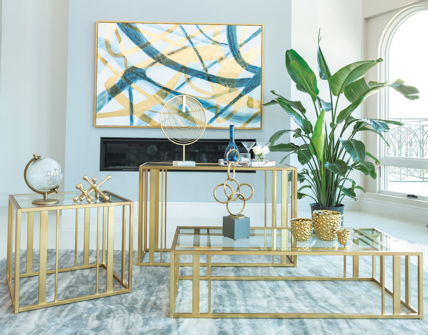 Adri Metal Frame Sofa Table Matte Brass