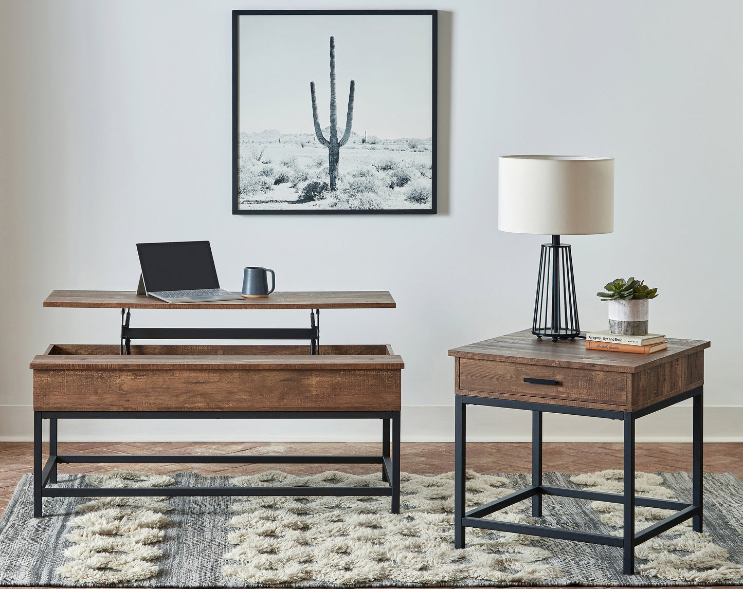 Byers 1-drawer Square Engineered Wood End Table Brown Oak