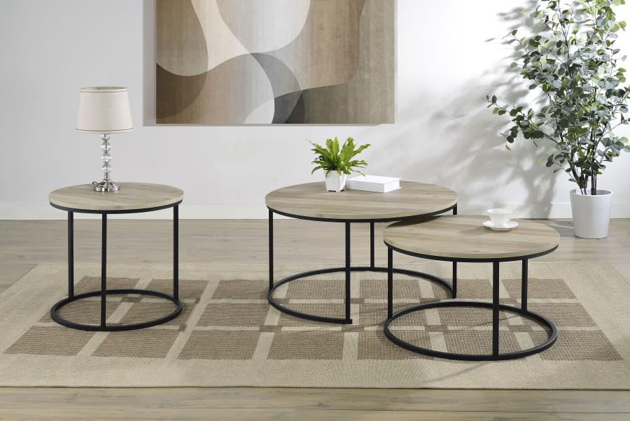 Lainey Round Occasional Side End Table Distressed Pine