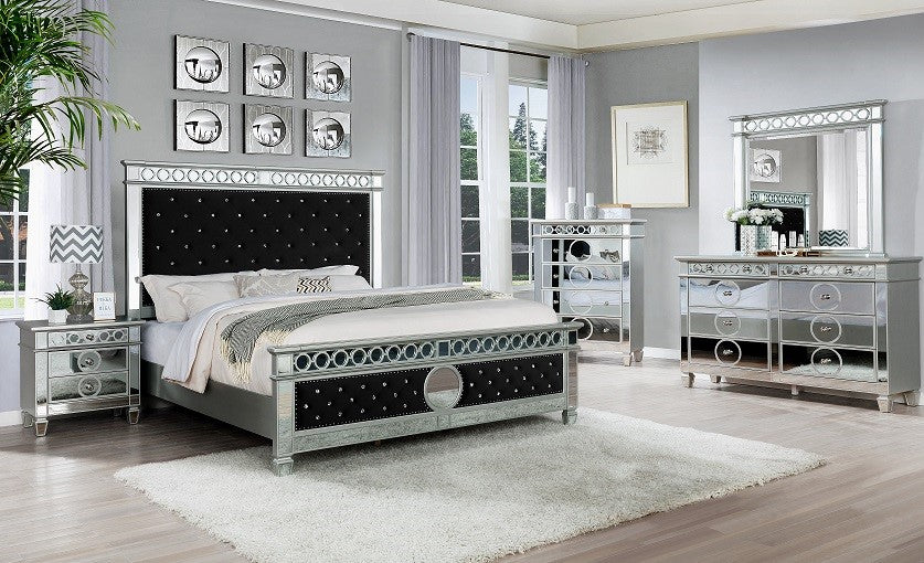 Silver Bedroom Group w/ Black Velvet - ATL FURNITURE