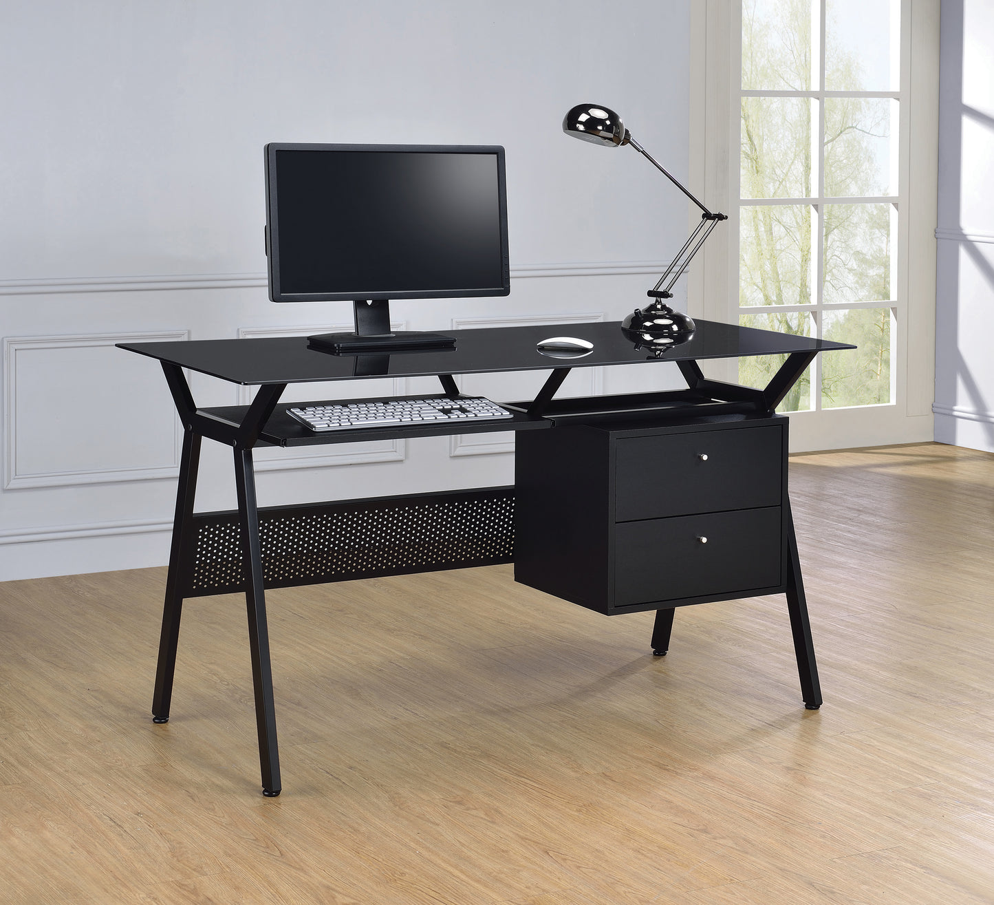Weaving 55-inch 2-drawer Computer Desk Keyboard Tray Black
