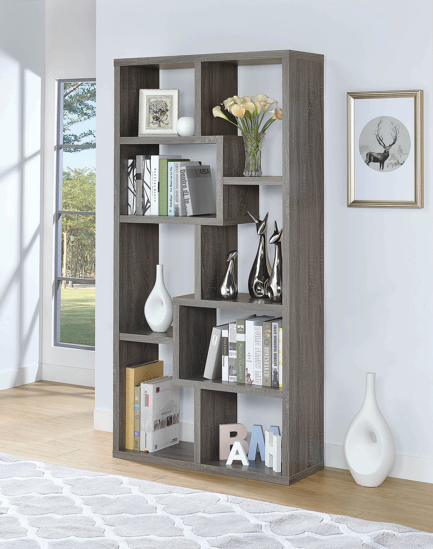 Theo 71-inch 6-shelf Bookshelf Weathered Grey