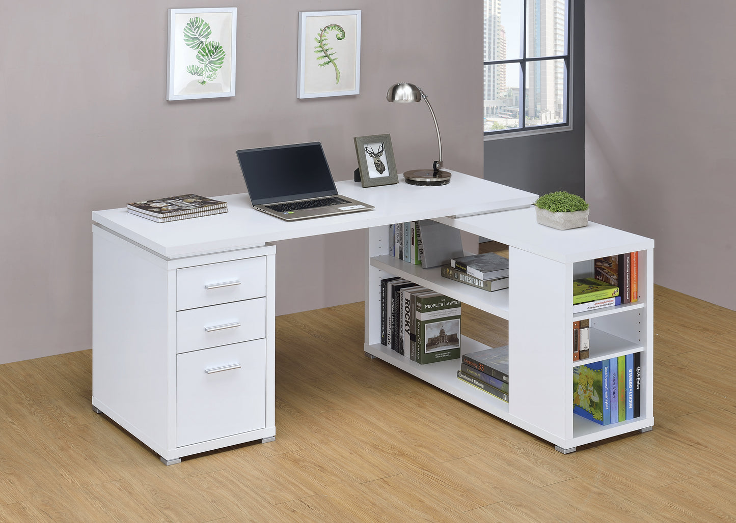 Yvette 60-inch 3-drawer L-Shape Computer Desk White