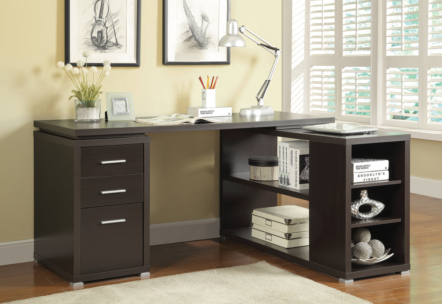 Yvette 60-inch 3-drawer L-Shape Computer Desk Cappuccino