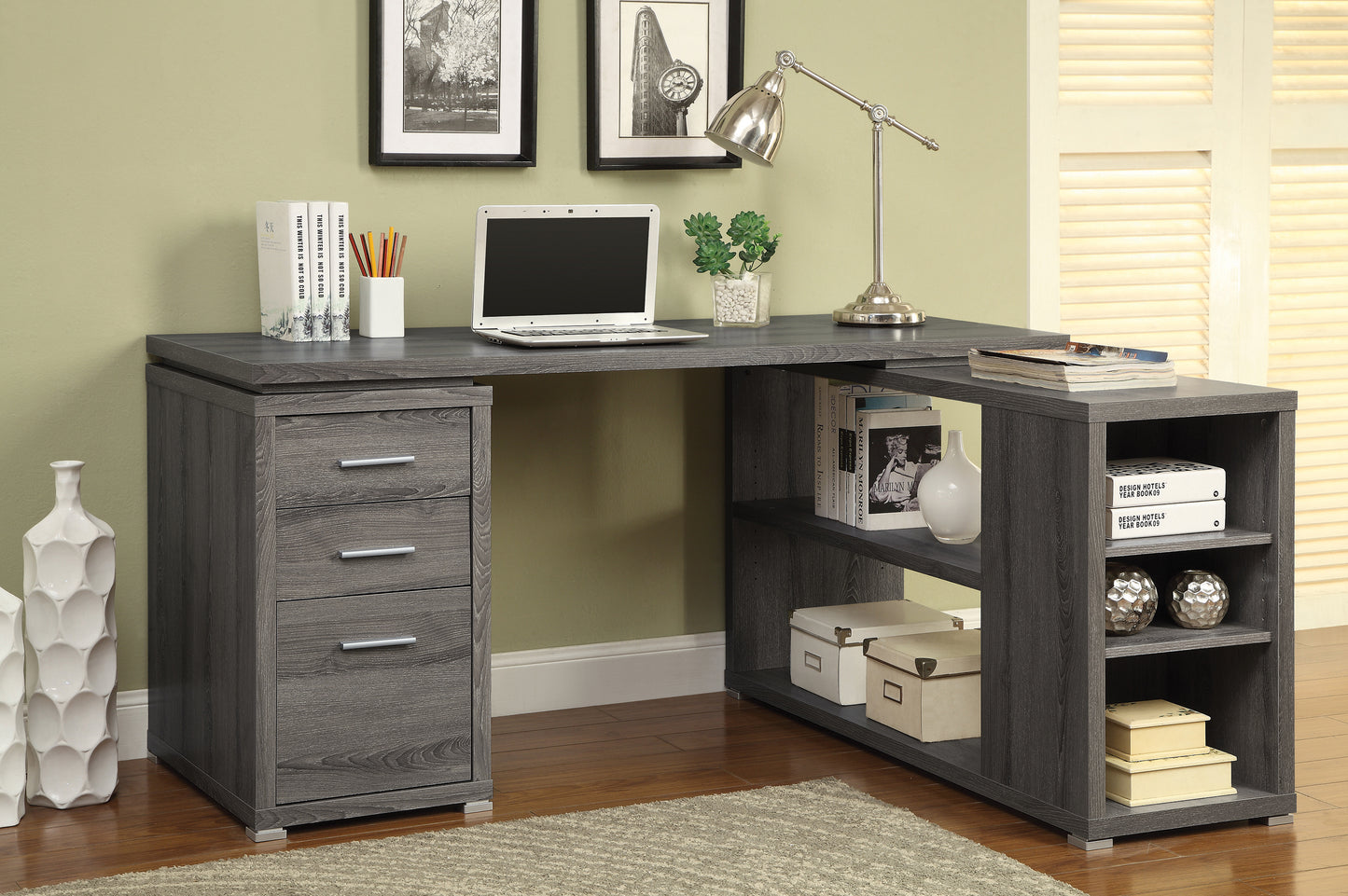 Yvette 60-inch 3-drawer L-Shape Computer Desk Weathered Grey
