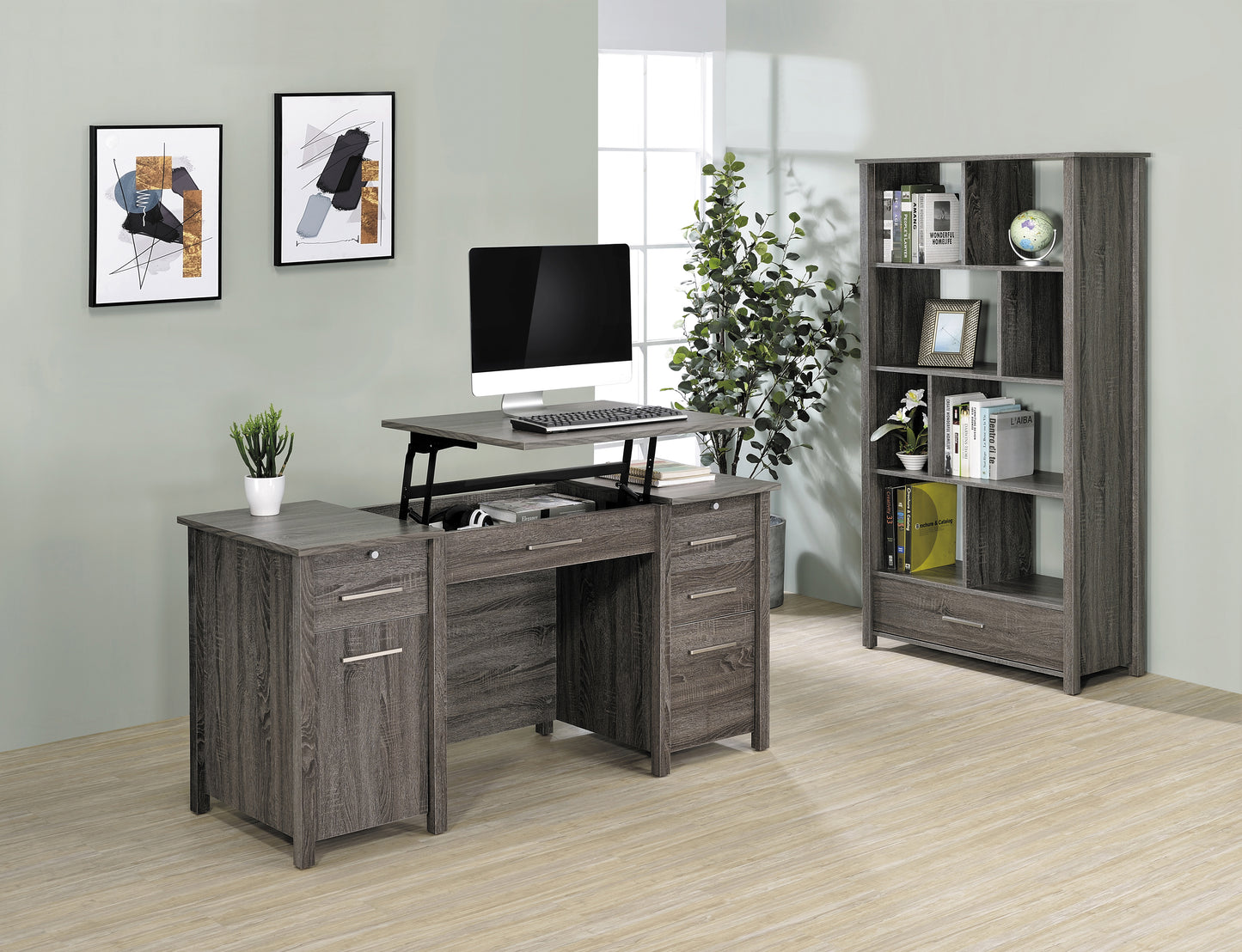 Dylan 68-inch 4-shelf Storage Bookshelf Weathered Grey
