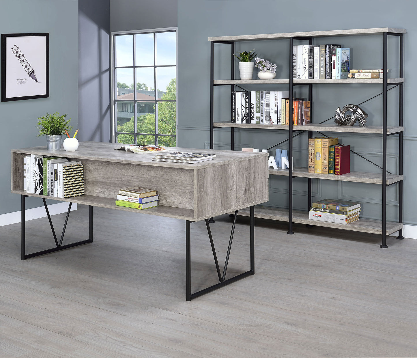 Analiese 63-inch 4-drawer Writing Desk Grey Driftwood
