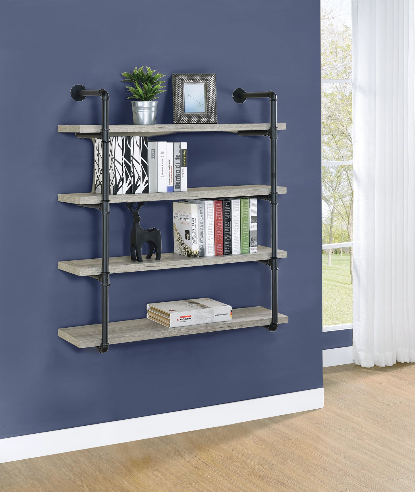 Elmcrest 39-inch 4-shelf Wall Bookshelf Grey Driftwood