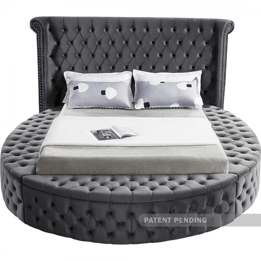 Luxus Velvet King Bed In Grey - ATL FURNITURE