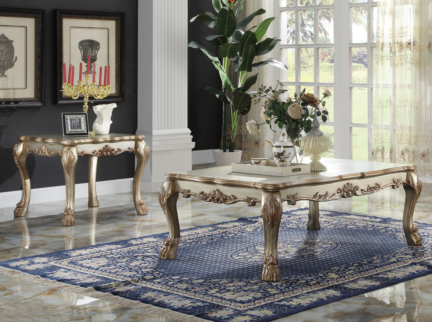 Dresden Gold Patina & Bone Coffee Table - ATL FURNITURE