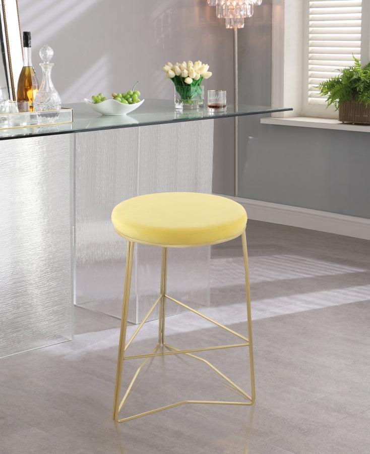 Meridian Furniture - Tres Velvet Counter Stool Set Of 2 In Yellow - 942Yellow-C - ATL FURNITURE