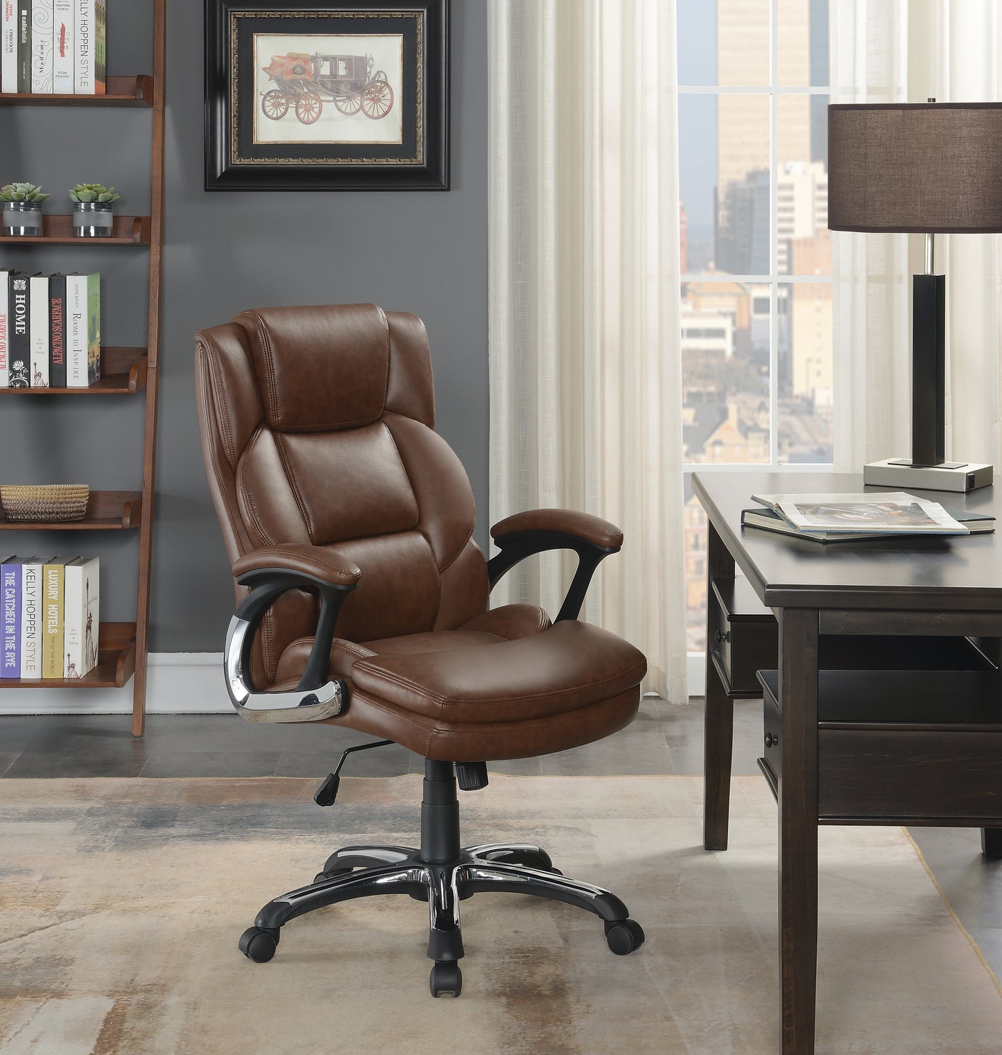 Nerris Adjustable Height Office Chair with Padded Arm Brown and Black