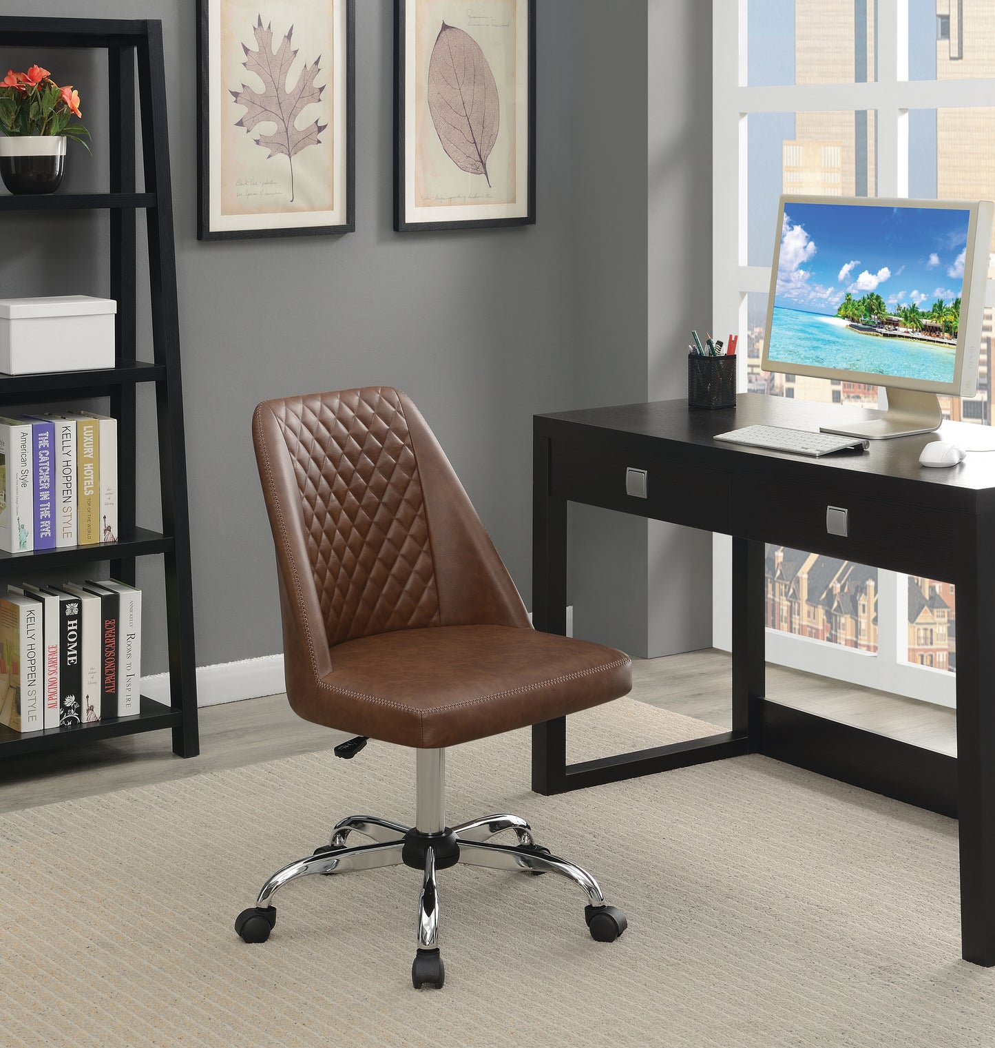 Althea Upholstered Tufted Back Office Chair Brown and Chrome