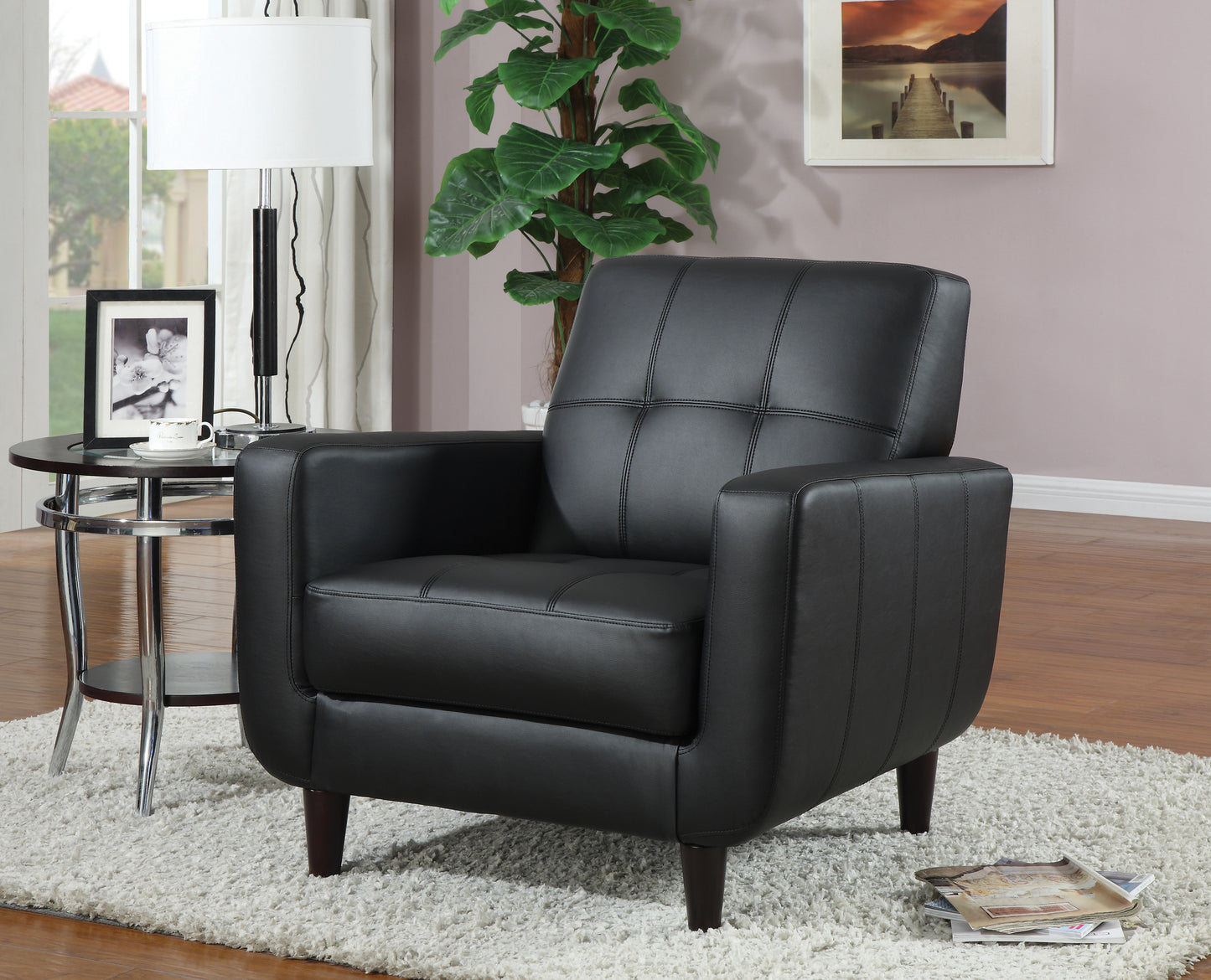 Aaron Upholstered Track Arm Tufted Accent Chair Black