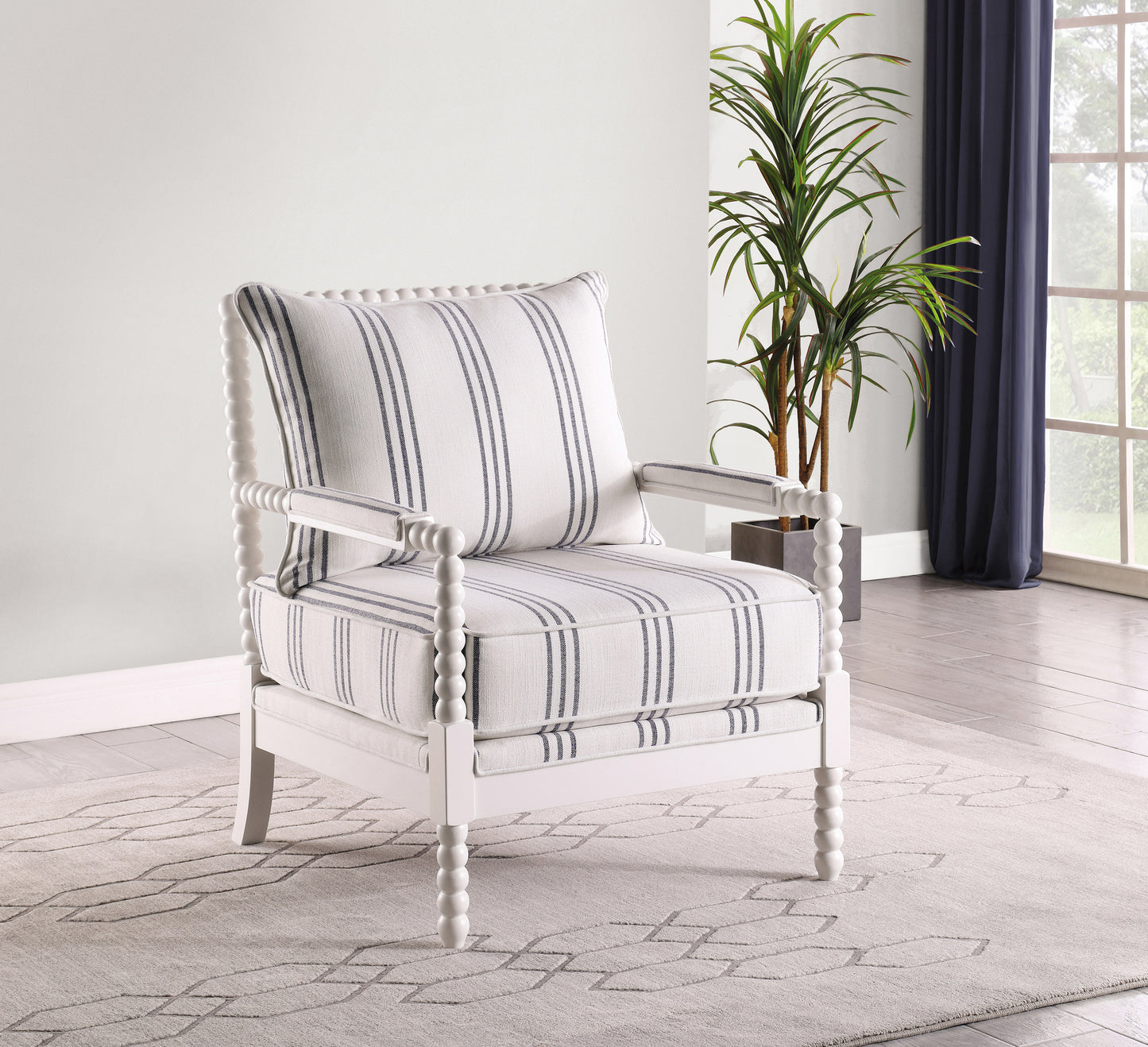 Blanchett Upholstered Bobbin Accent Chair White and Navy