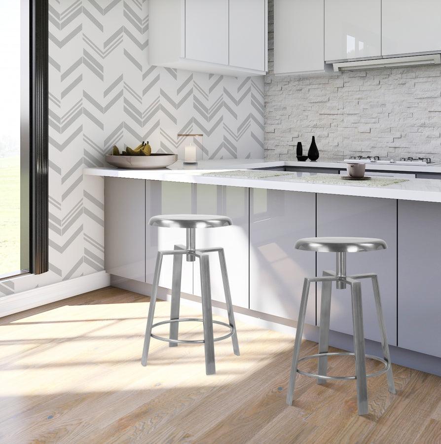 Meridian Furniture - Lang Bar | Counter Stool Set Of 2 In Silver - 936Silver - ATL FURNITURE