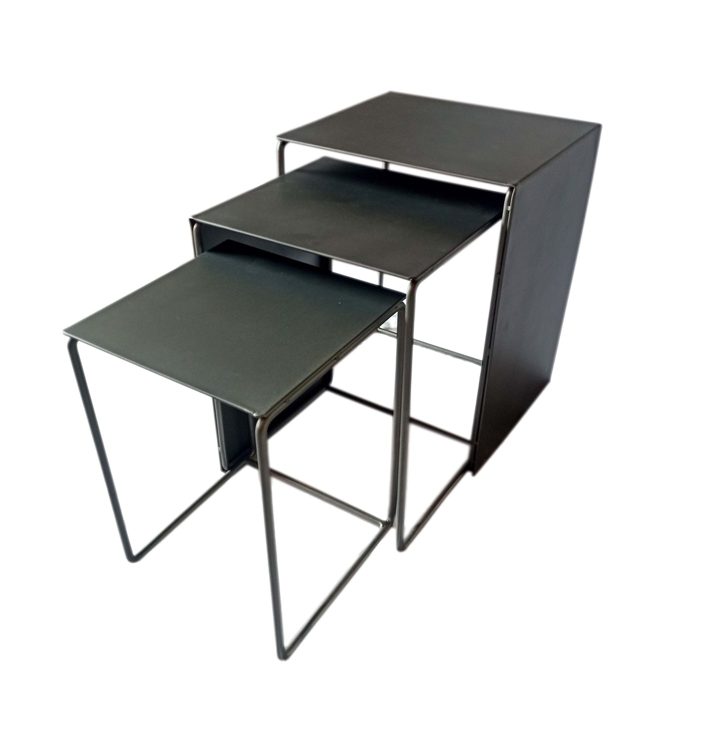 Imez 3-piece Rectangular Metal Nesting Table Set Grey