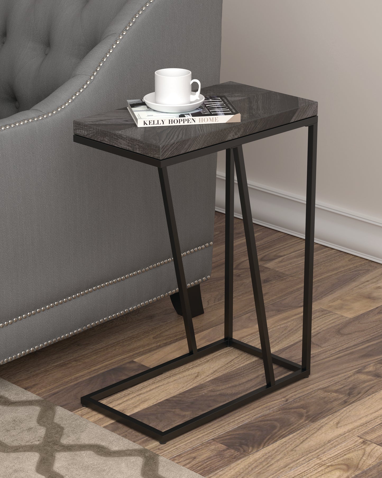 Sergio Engineered Wood C-Shaped Sofa Side Table Rustic Grey