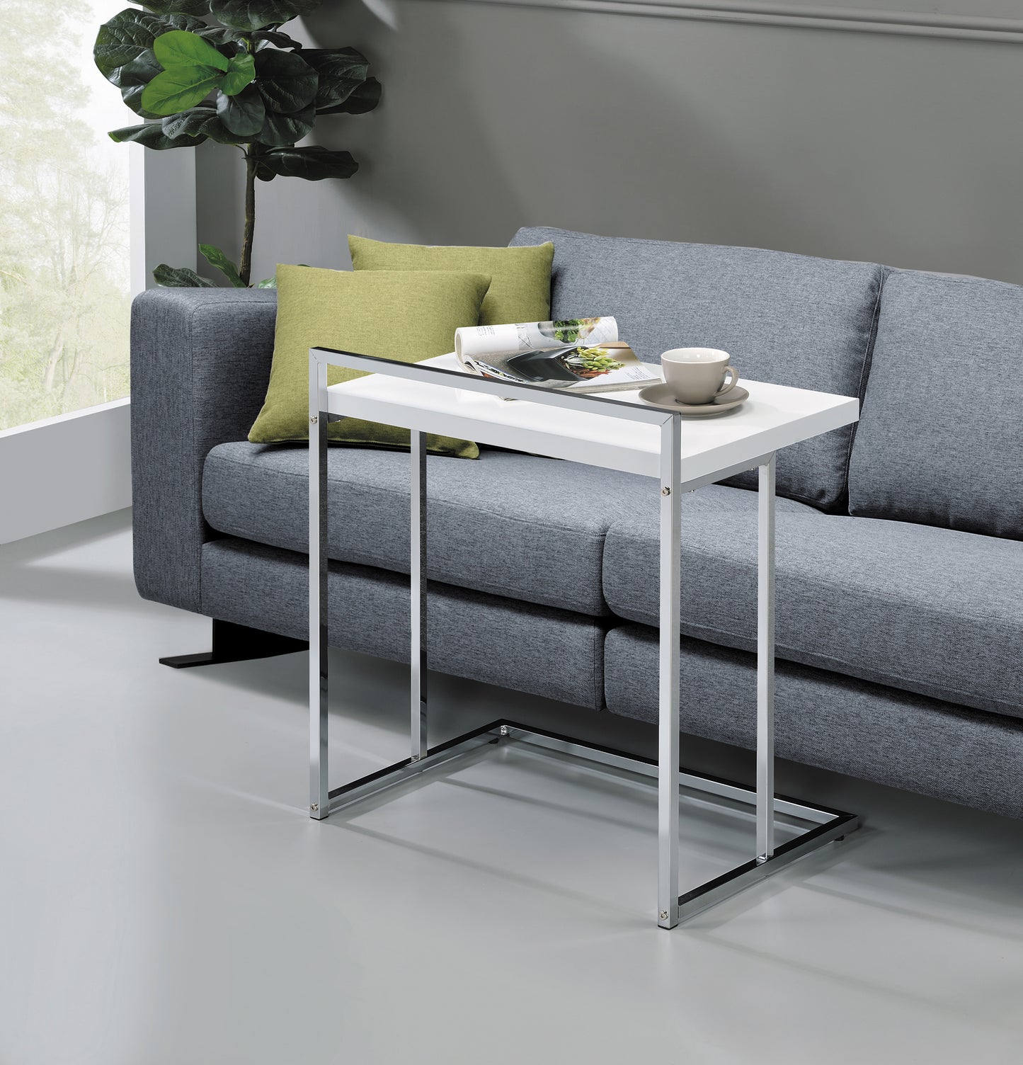 Dani Rectangular C-Shaped Sofa Side Table White High Gloss