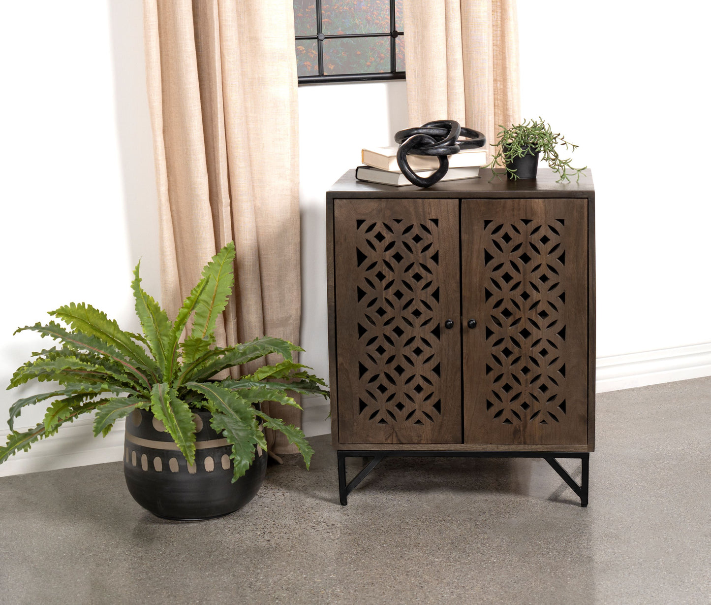 Zaria 2-door Wood Trellis Accent Storage Cabinet Brown