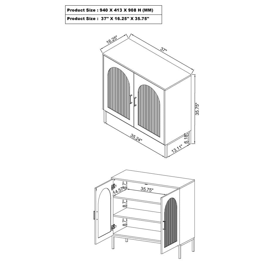 Jess 2-Door Arched Fluted Glass Accent Cabinet Black