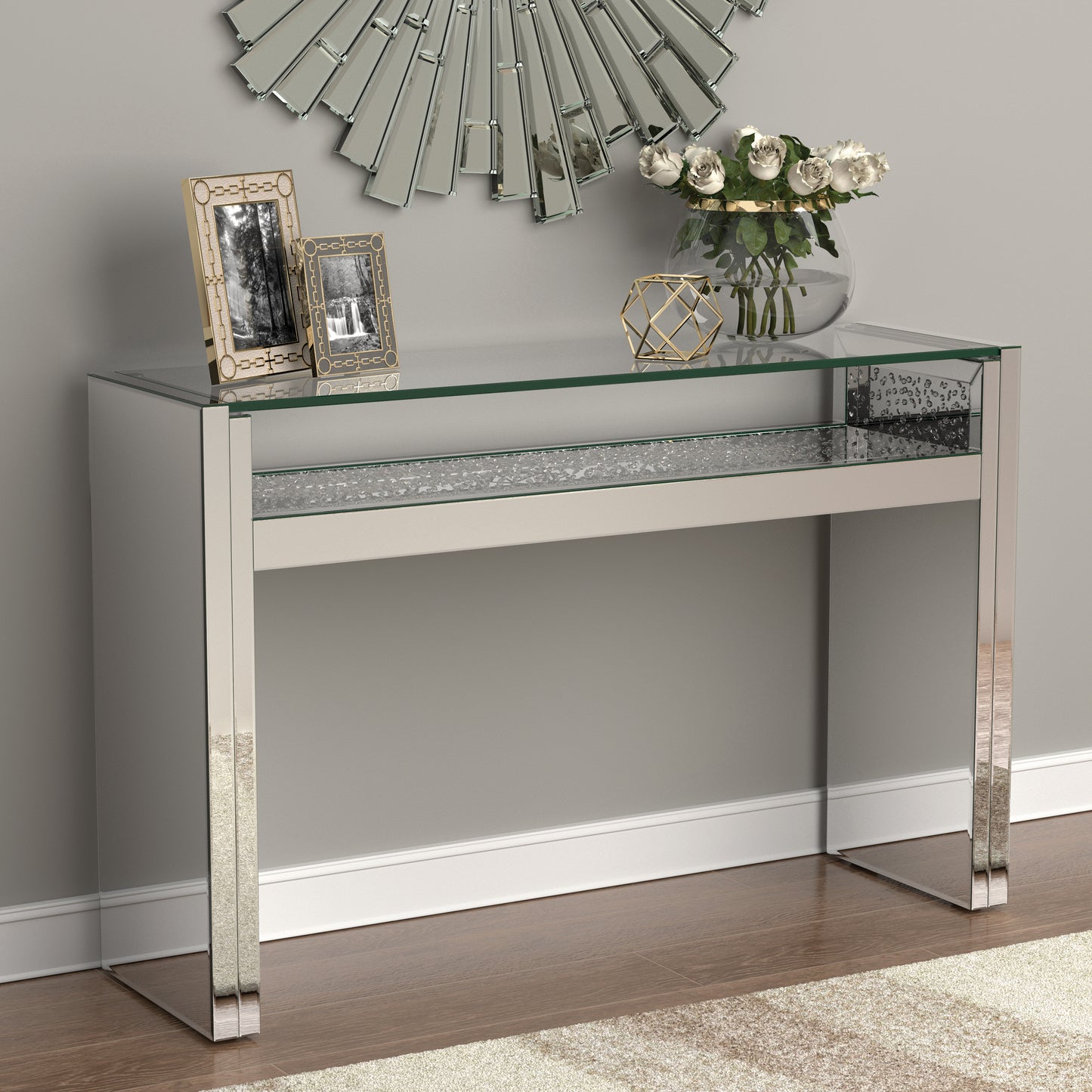 Edna Mirrored Acrylic Console Table LED Lighting Silver