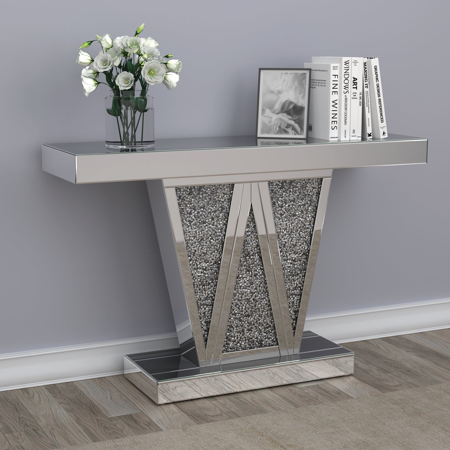 Crocus Rectangular Mirrored Entryway Console Table Silver