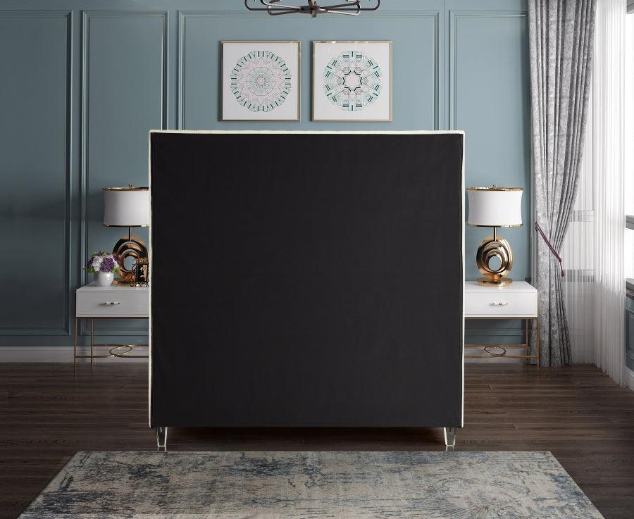 Candace Velvet Queen Bed In Cream - ATL FURNITURE