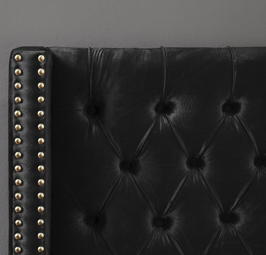 Meridian Furniture - Barolo Velvet Queen Bed In Black - Baroloblack-Q - ATL FURNITURE