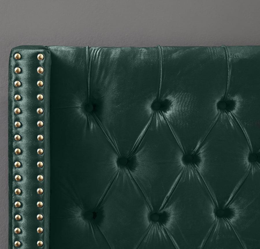 Meridian Furniture - Barolo Velvet Queen Bed In Green - Barologreen-Q - ATL FURNITURE