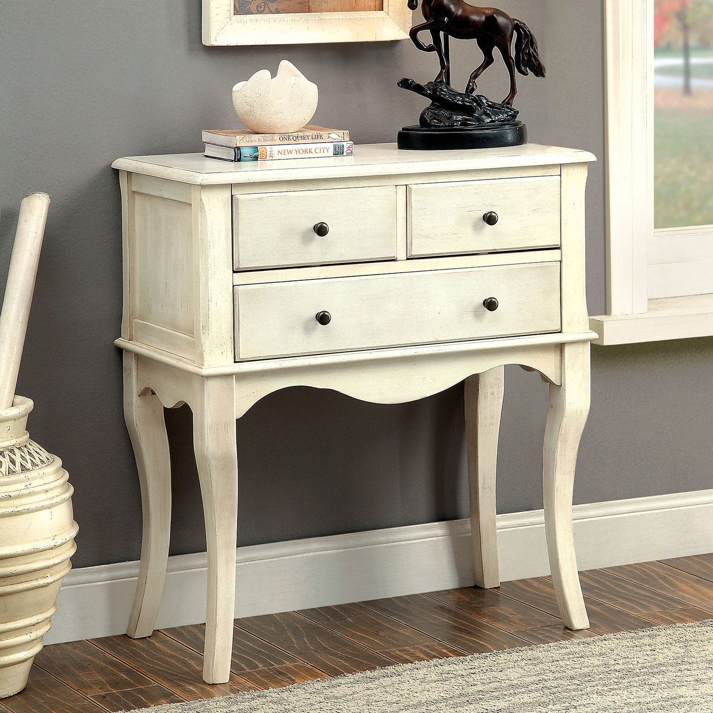 SIAN Antique White Hallway Cabinet - ATL FURNITURE