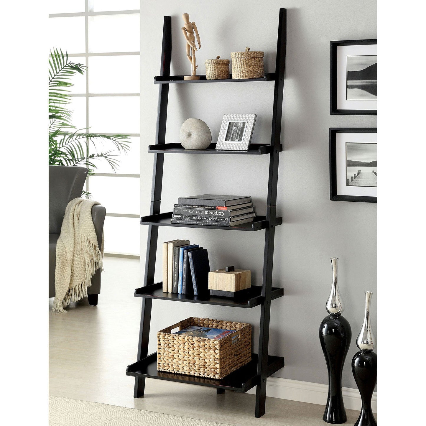 Sion Black Ladder Shelf - ATL FURNITURE
