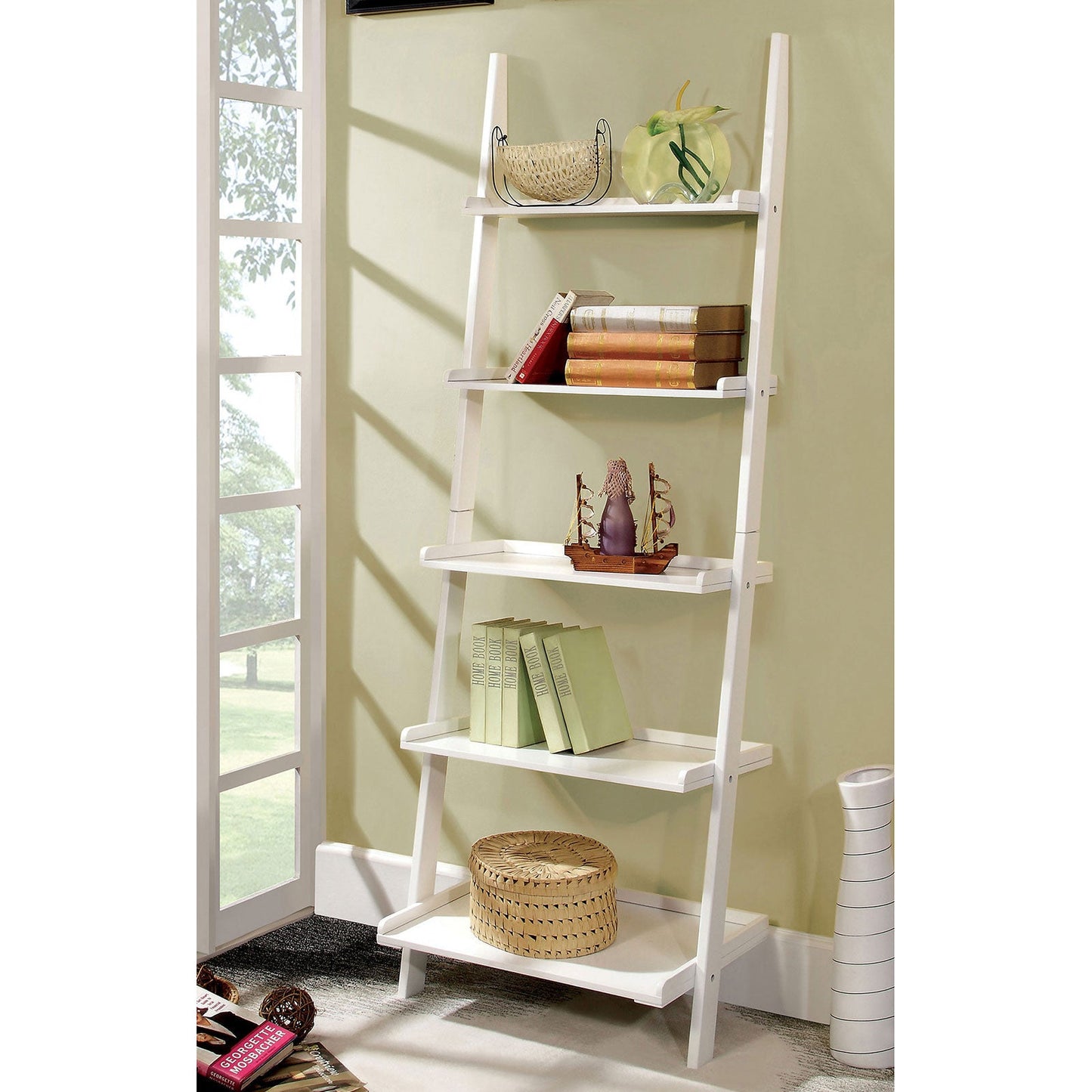Sion White Ladder Shelf - ATL FURNITURE