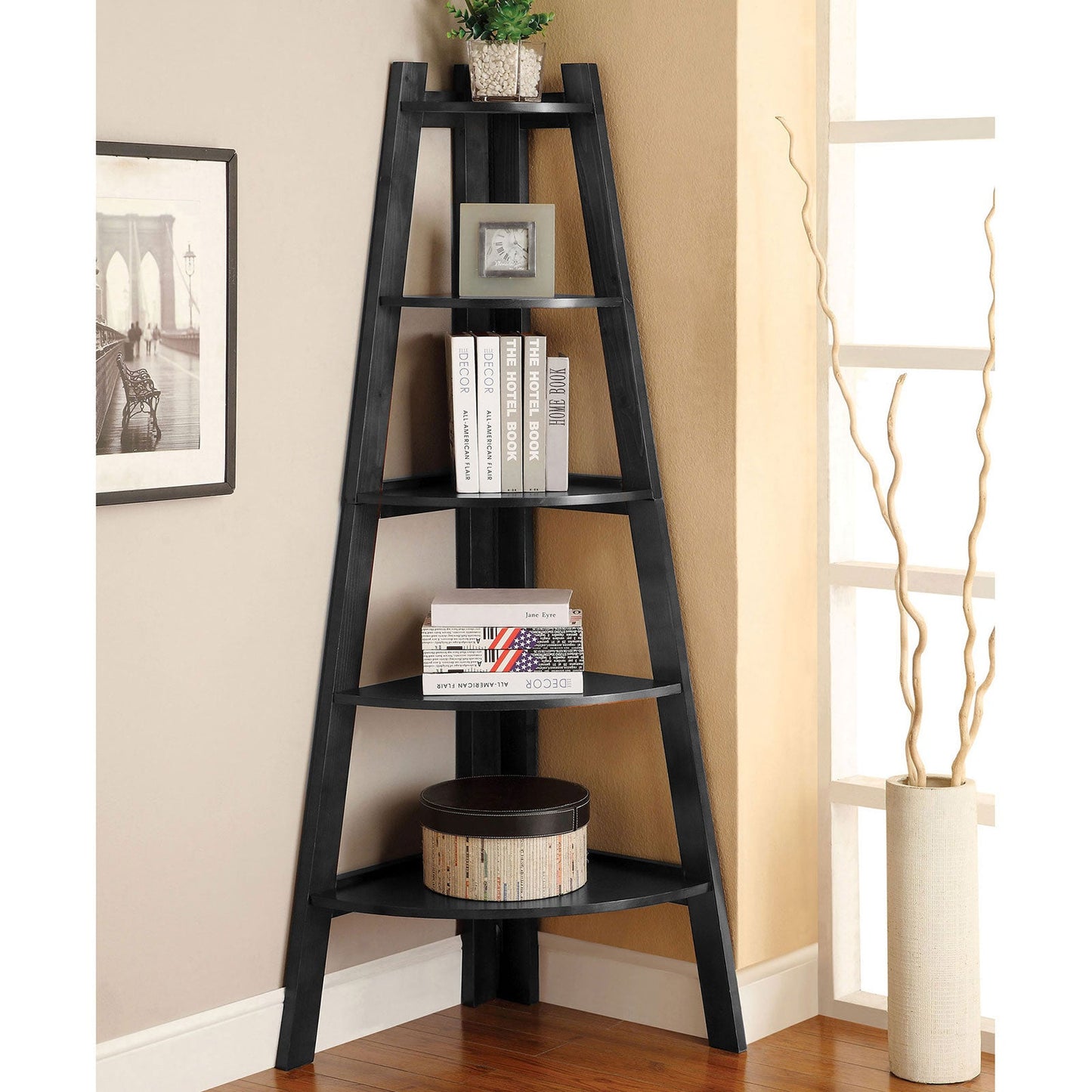 Lyss Black Ladder Shelf - ATL FURNITURE