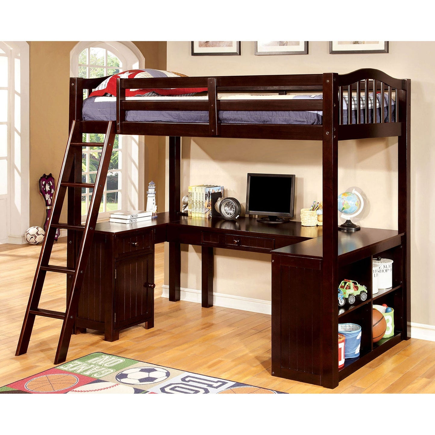 DUTTON Dark Walnut Twin Loft Bed w/ Workstation - ATL FURNITURE