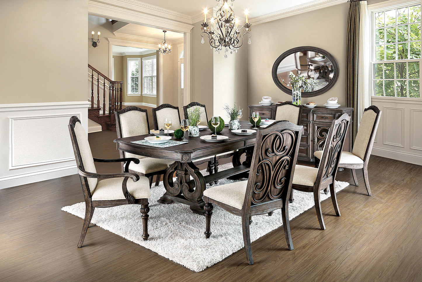 ARCADIA Rustic Natural Tone, Ivory 7 Pc. Dining Table Set (2AC+4SC) - ATL FURNITURE