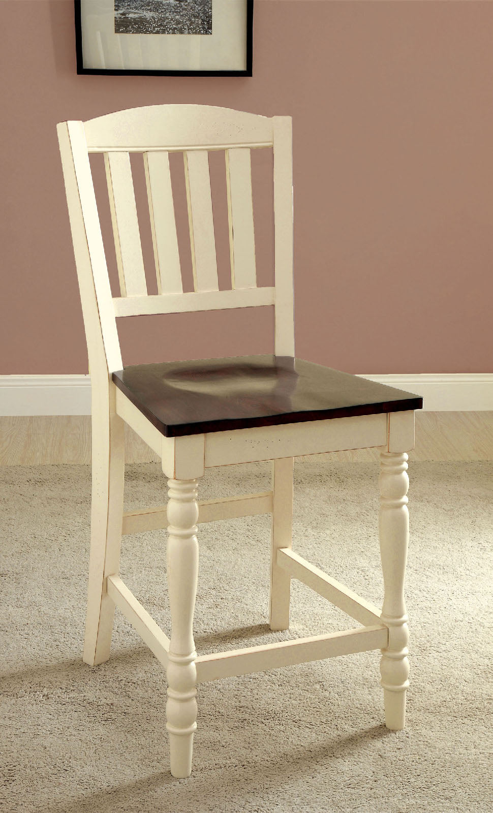 HARRISBURG II Vintage White/Dark Oak Counter Ht. Chair (2/CTN) - ATL FURNITURE