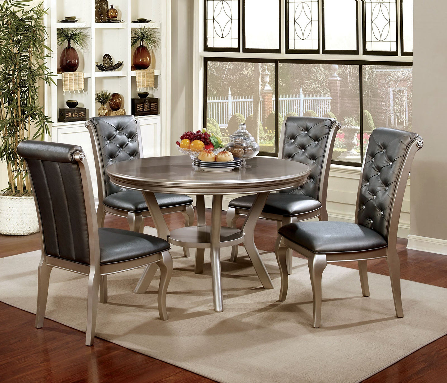 Amina Champagne 5 Pc. Round Dining Table Set - ATL FURNITURE