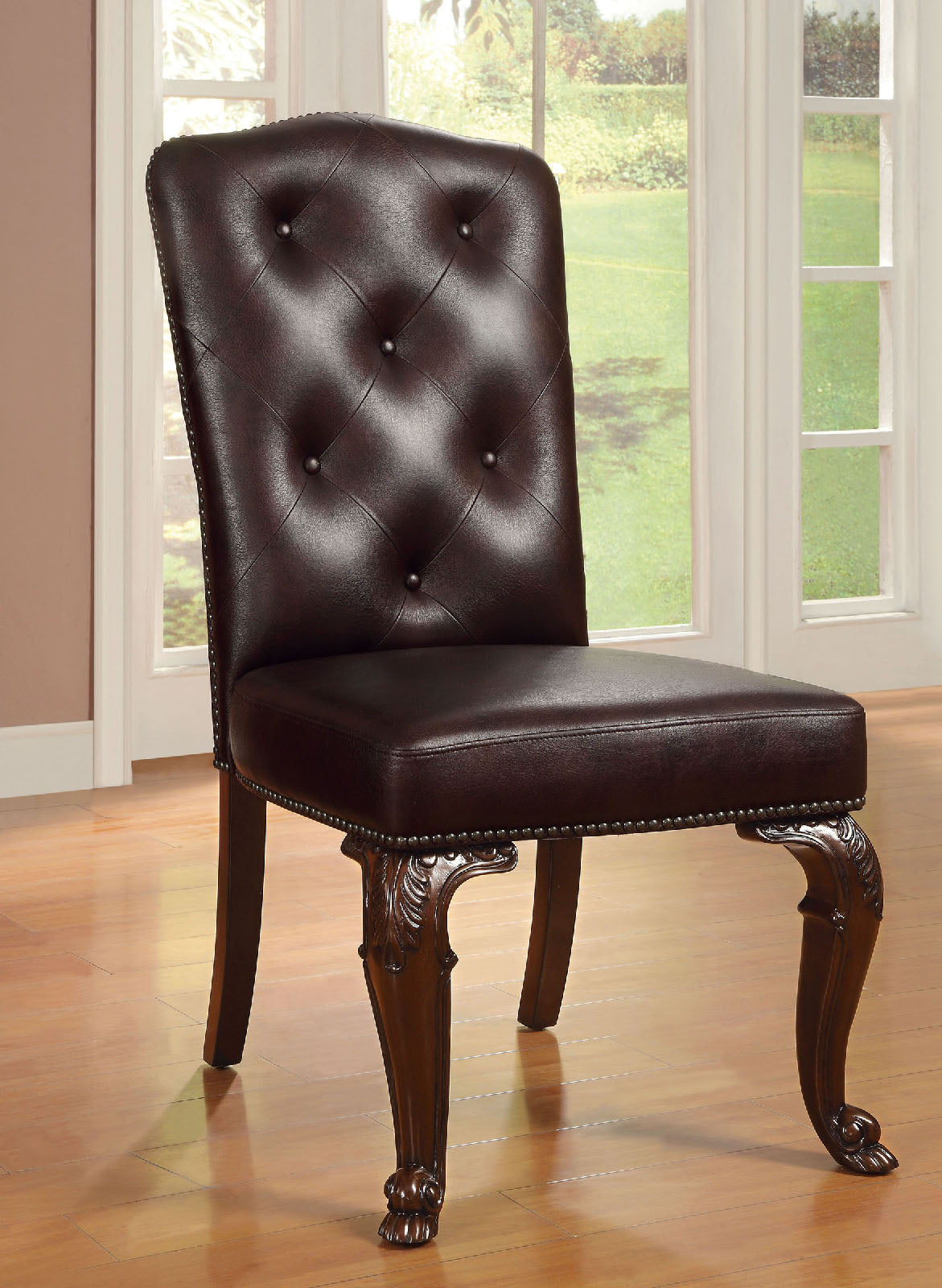 Bellagio Brown Cherry/Pattern Leatherette Side Chair (2/CTN) - ATL FURNITURE
