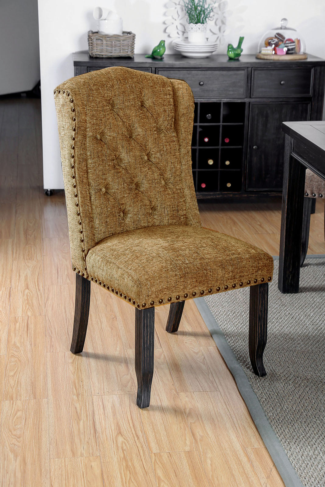 Sania III Antique Black, Gold Side Chair (2/CTN) - ATL FURNITURE