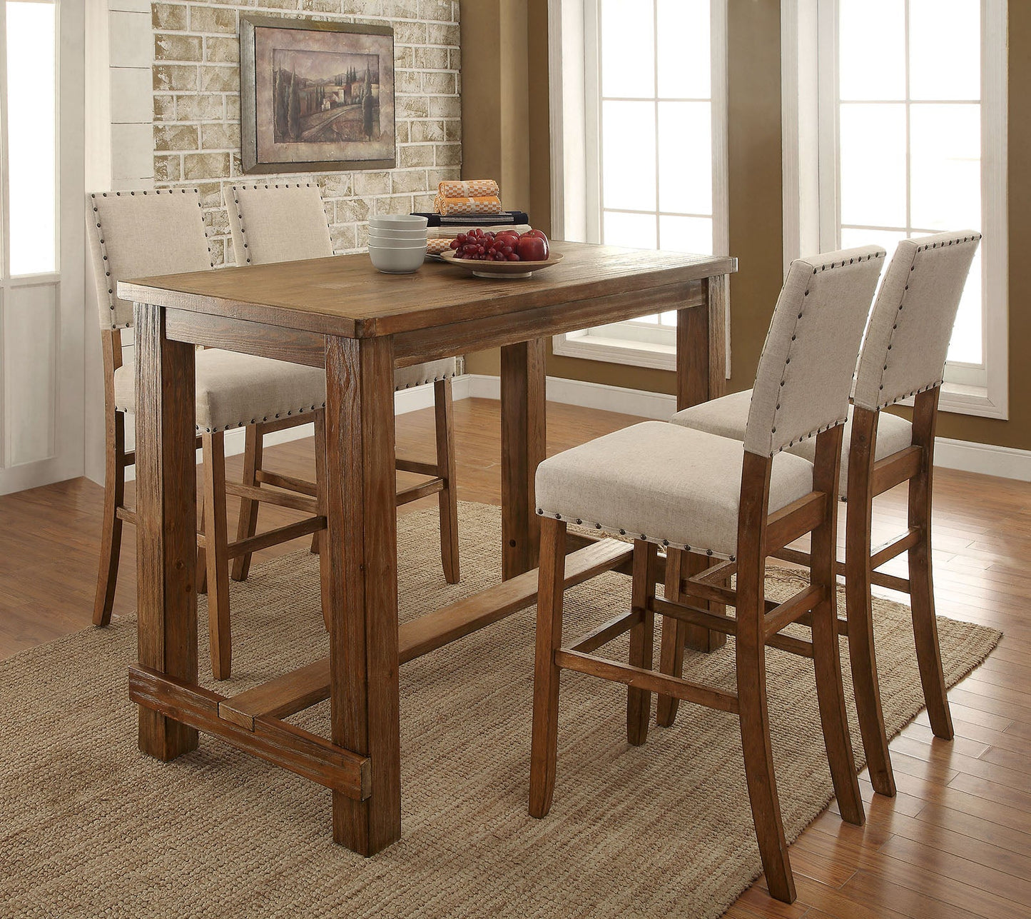 SANIA Natural Tone 5 Pc. Bar Ht. Dining Table Set - ATL FURNITURE