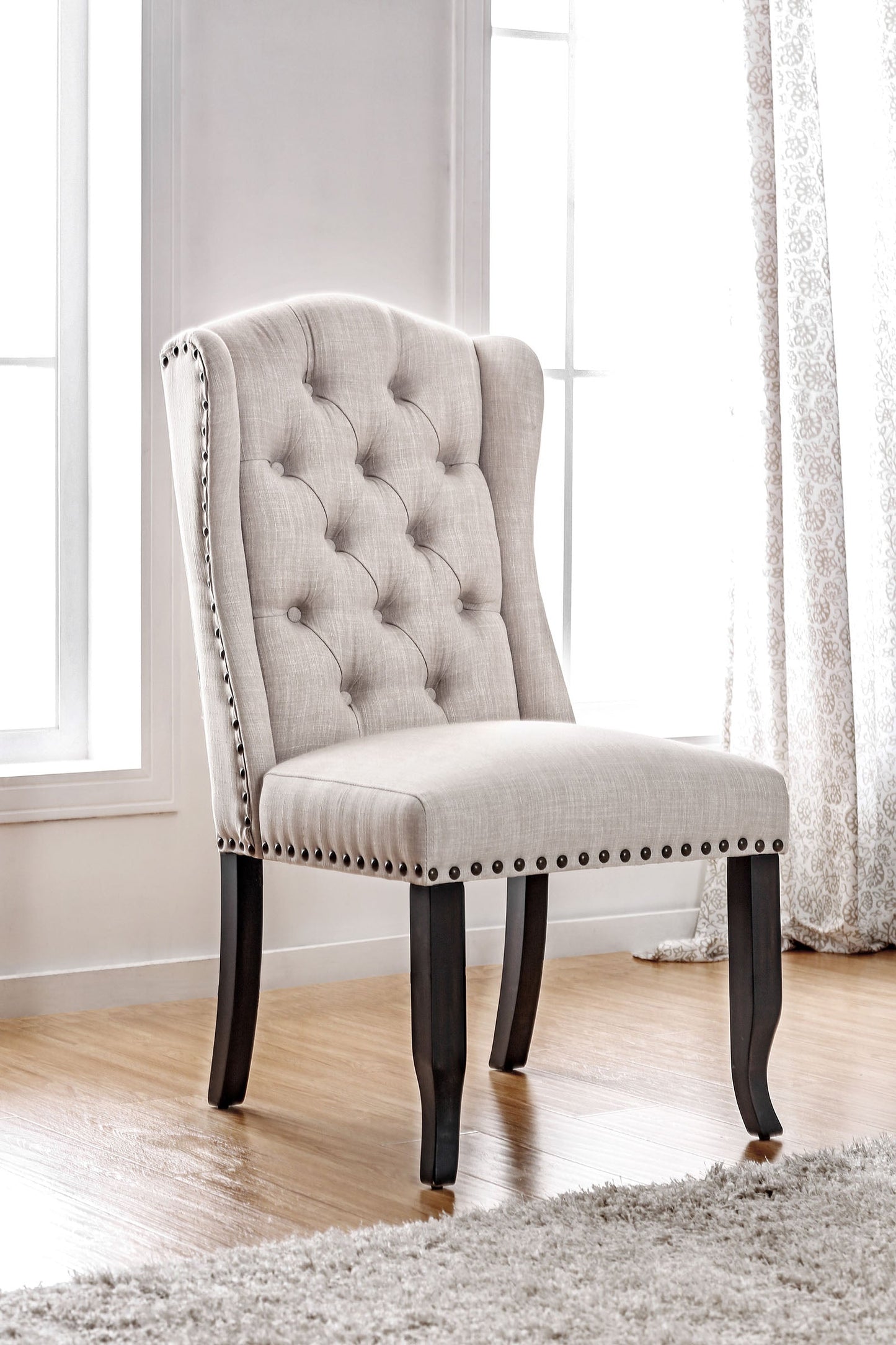 Sania I Antique Black Wingback Chair in beige, Antique Black - ATL FURNITURE