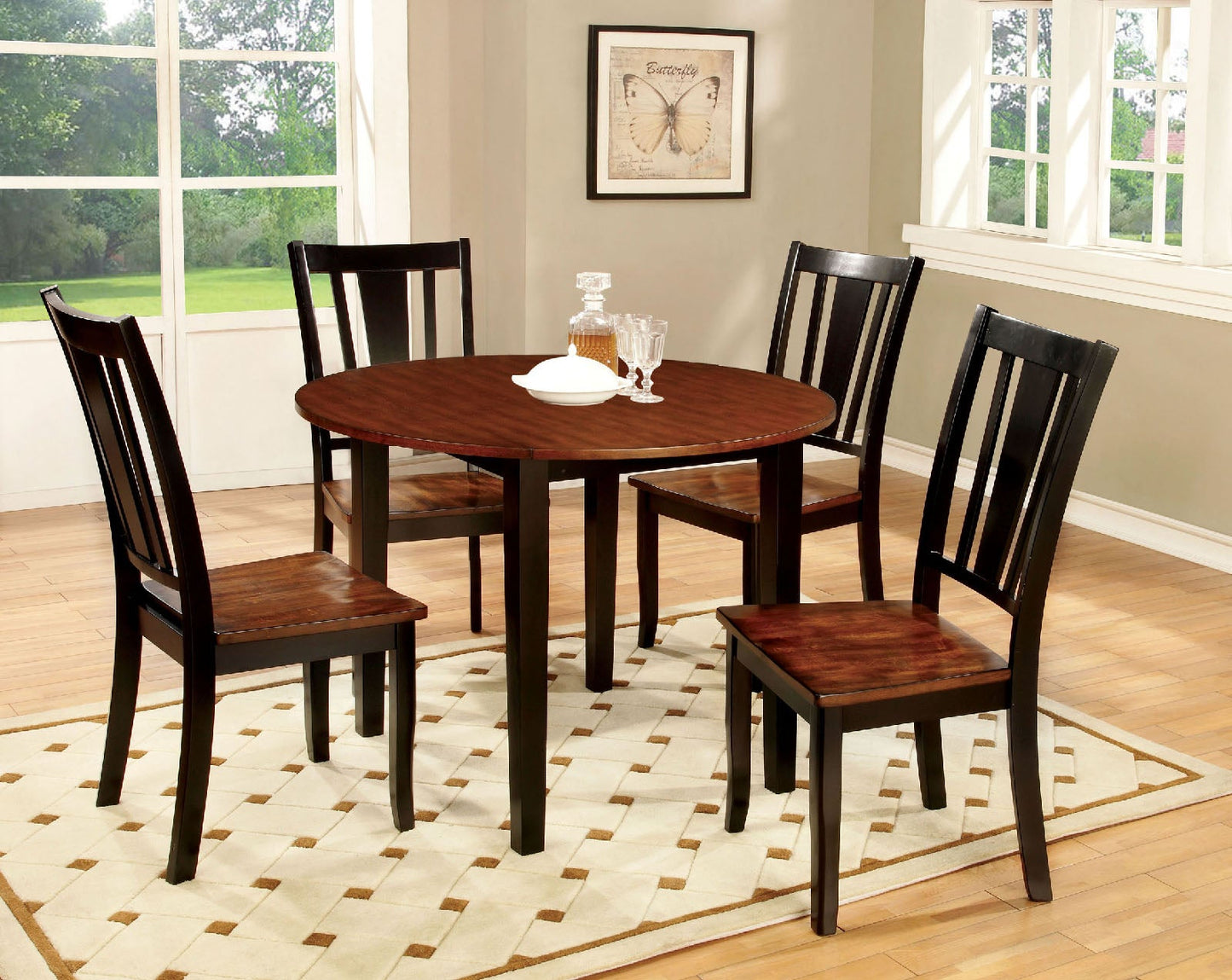 DOVER II Black, Cherry Round Table w/ Drop Leaf - ATL FURNITURE