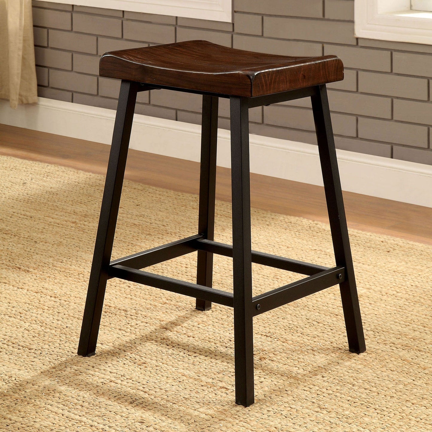 Lainey Medium Weathered Oak/Black Counter Ht. Stool (2/CTN) - ATL FURNITURE